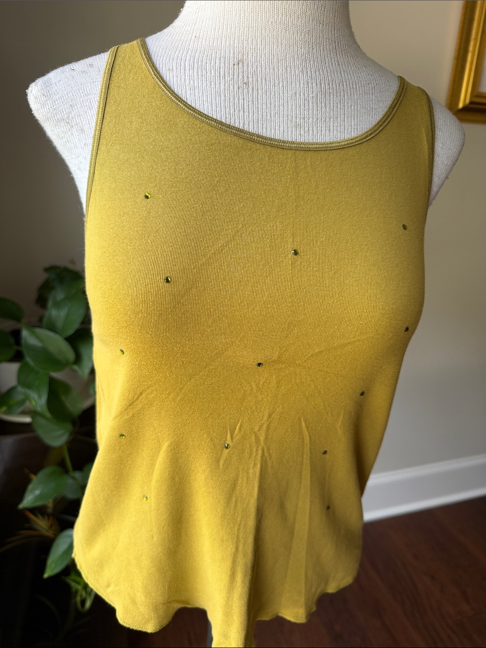 Embellished Yellow Scoop Neck Tank Top